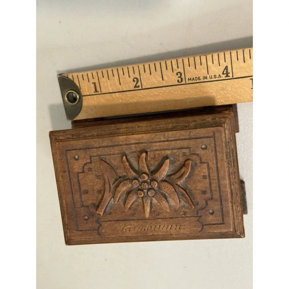 Antique German Warmbrunn Hand Carved Wood Trinket Jewelry Box Black Forest Style
